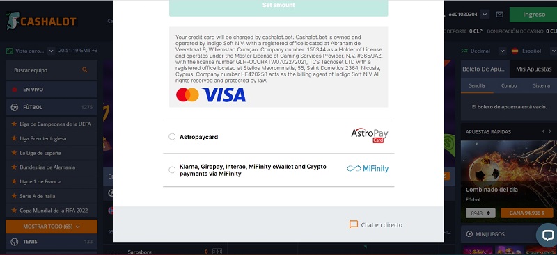 Depósitos en Cashalot chile