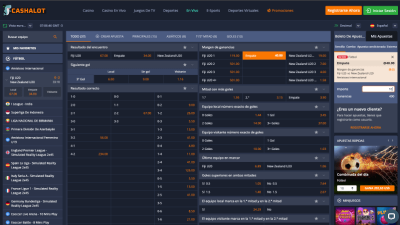 Cashalot chile: mercado de apuestas